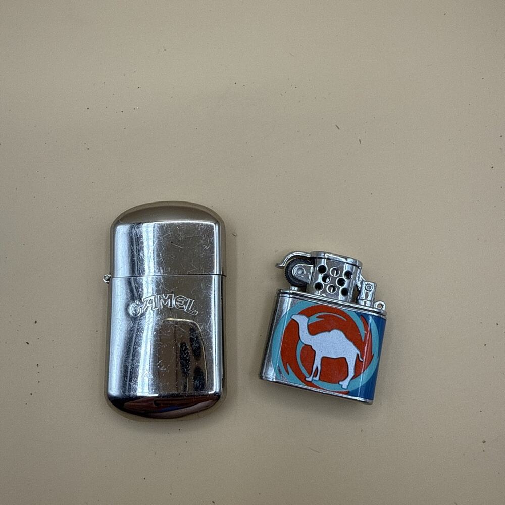 Vintage Camel Lighters Lot Silver Blue Orange